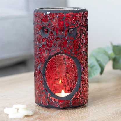 Red Crackle Pillar Oil Burner – Luxury Ceramic Wax & Fragrance Diffuser for Passion, Energy & Root Chakra Grounding