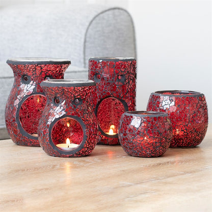 Red Crackle Pillar Oil Burner – Luxury Ceramic Wax & Fragrance Diffuser for Passion, Energy & Root Chakra Grounding