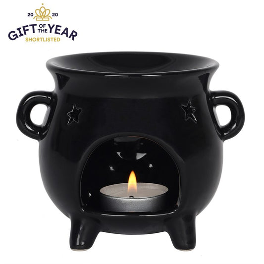 Black Cauldron Oil Burner with Star Cut-Outs – Witchcraft & Ritual Aroma Vessel