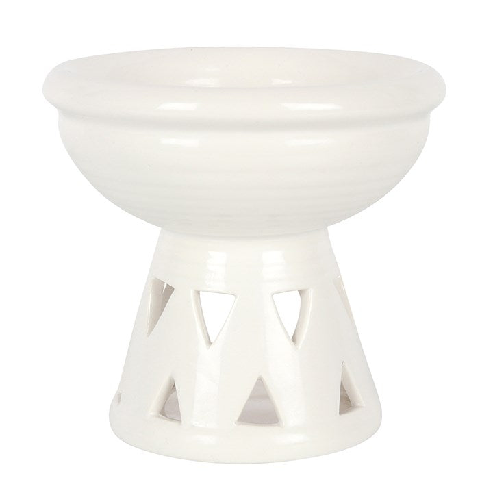 Large Off-White Ceramic Oil Burner – Deep Bowl Wax & Fragrance Diffuser with Sacred Triangle Cut-Outs