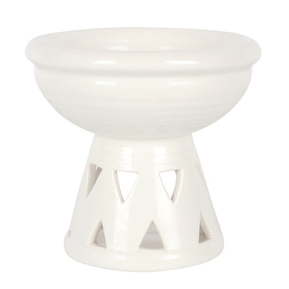 Large Off-White Ceramic Oil Burner – Deep Bowl Wax & Fragrance Diffuser with Sacred Triangle Cut-Outs