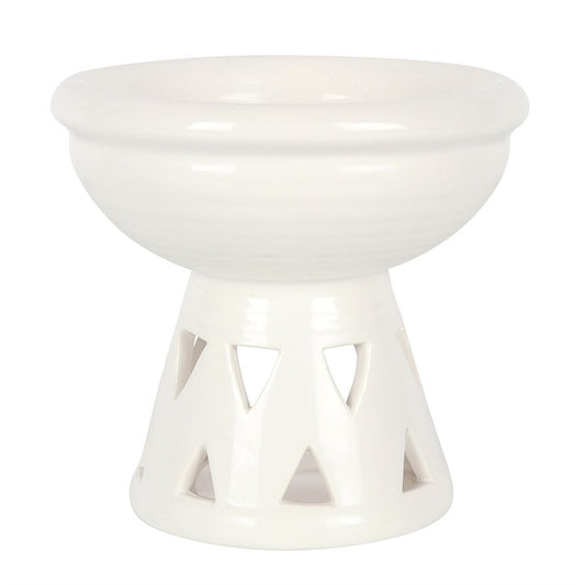 Large Off-White Ceramic Oil Burner – Deep Bowl Wax & Fragrance Diffuser with Sacred Triangle Cut-Outs