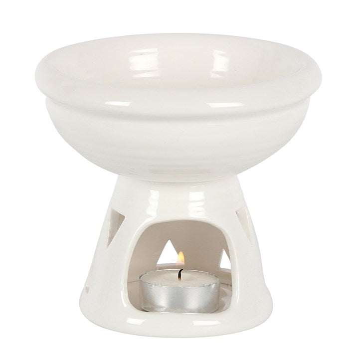 Large Off-White Ceramic Oil Burner – Deep Bowl Wax & Fragrance Diffuser with Sacred Triangle Cut-Outs
