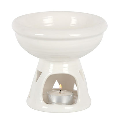 Large Off-White Ceramic Oil Burner – Deep Bowl Wax & Fragrance Diffuser with Sacred Triangle Cut-Outs