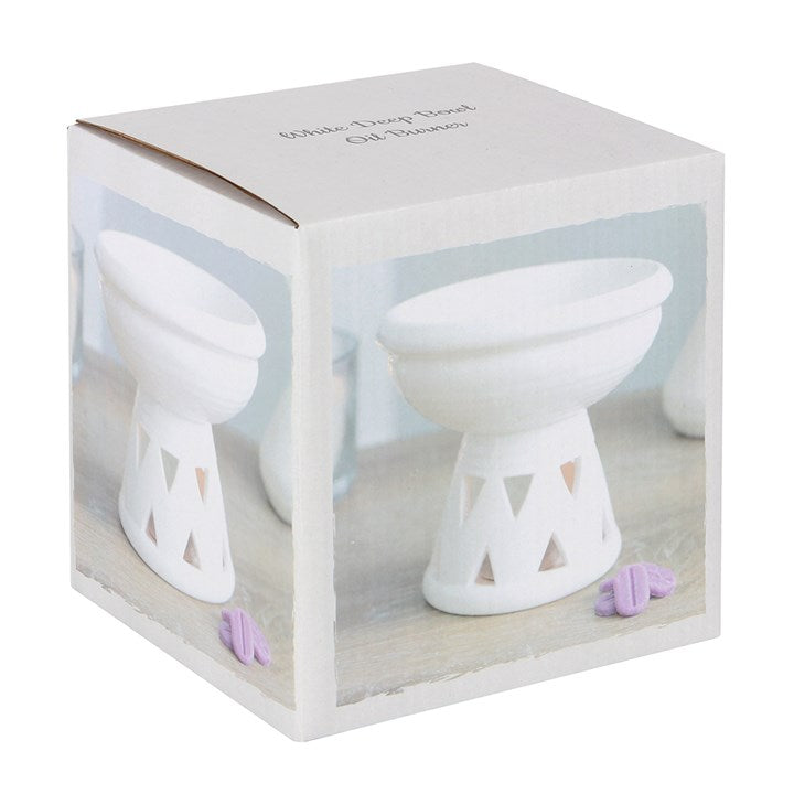 Large Off-White Ceramic Oil Burner – Deep Bowl Wax & Fragrance Diffuser with Sacred Triangle Cut-Outs