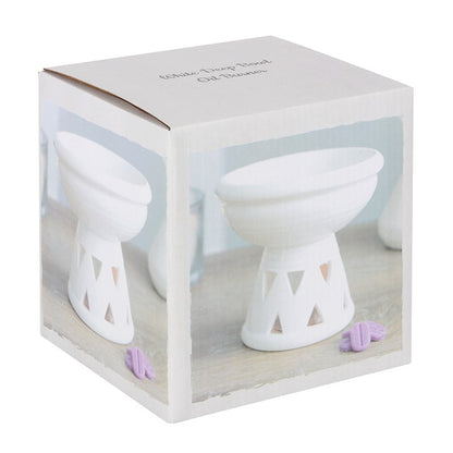 Large Off-White Ceramic Oil Burner – Deep Bowl Wax & Fragrance Diffuser with Sacred Triangle Cut-Outs