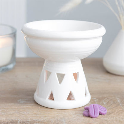 Large Off-White Ceramic Oil Burner – Deep Bowl Wax & Fragrance Diffuser with Sacred Triangle Cut-Outs
