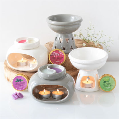 Large Off-White Ceramic Oil Burner – Deep Bowl Wax & Fragrance Diffuser with Sacred Triangle Cut-Outs