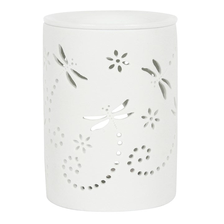 White Dragonfly Oil Burner – Ceramic Aroma & Wax Melt Burner with Cut-out Design