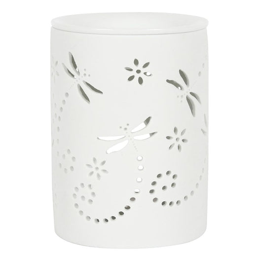 White Dragonfly Oil Burner – Ceramic Aroma & Wax Melt Burner with Cut-out Design