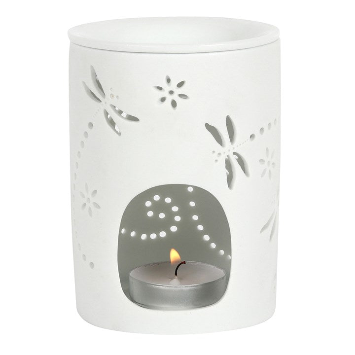 White Dragonfly Oil Burner – Ceramic Aroma & Wax Melt Burner with Cut-out Design