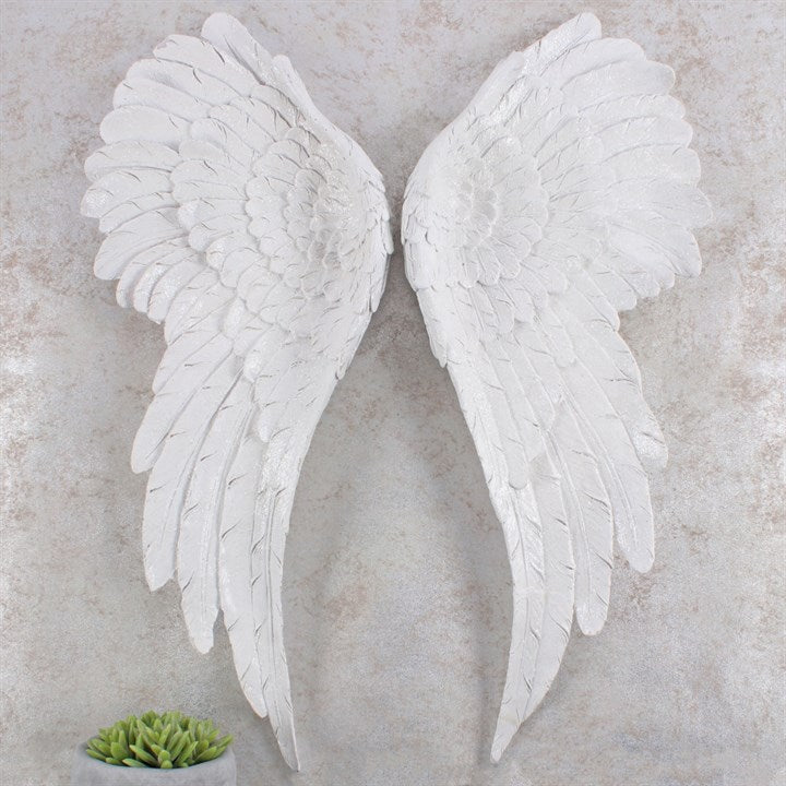 Large White Glittered Angel Wings Wall Décor – For Protection, Guidance & Serenity