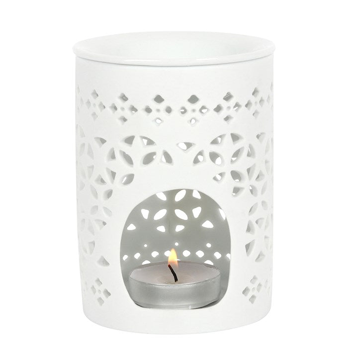 White Cut-Out Oil Burner – Matte Ceramic Aroma & Wax Melt Burner for Elegant Home Fragrance