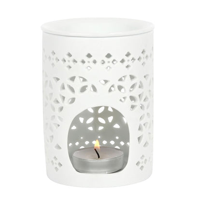 White Cut-Out Oil Burner – Matte Ceramic Aroma & Wax Melt Burner for Elegant Home Fragrance