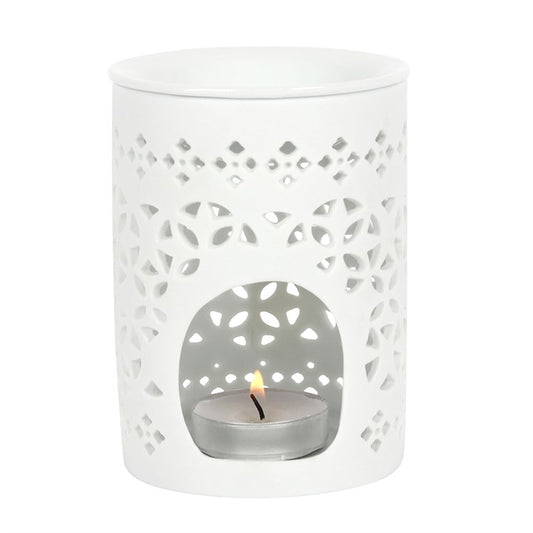 White Cut-Out Oil Burner – Matte Ceramic Aroma & Wax Melt Burner for Elegant Home Fragrance