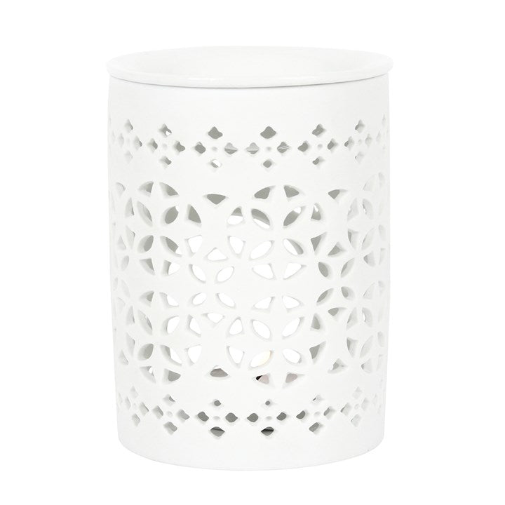 White Cut-Out Oil Burner – Matte Ceramic Aroma & Wax Melt Burner for Elegant Home Fragrance