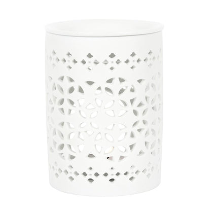 White Cut-Out Oil Burner – Matte Ceramic Aroma & Wax Melt Burner for Elegant Home Fragrance