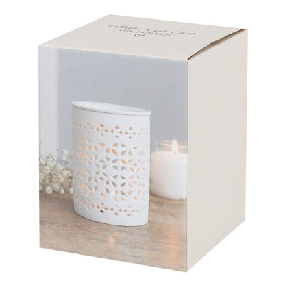 White Cut-Out Oil Burner – Matte Ceramic Aroma & Wax Melt Burner for Elegant Home Fragrance
