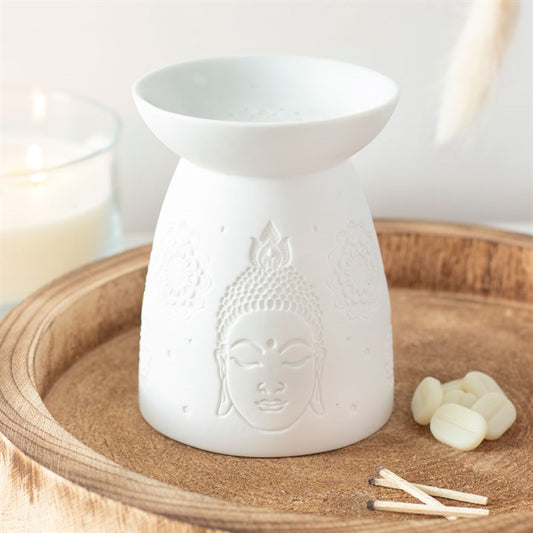 White Buddha Oil Burner – Luxury Matte Ceramic Wax & Fragrance Diffuser for Mindfulness & Spiritual Awakening