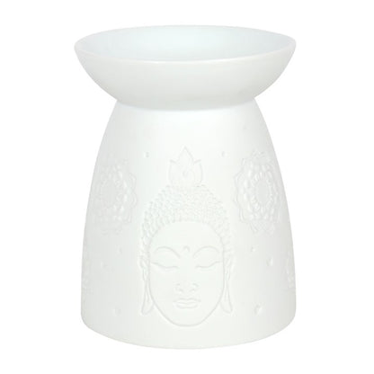 White Buddha Oil Burner – Luxury Matte Ceramic Wax & Fragrance Diffuser for Mindfulness & Spiritual Awakening
