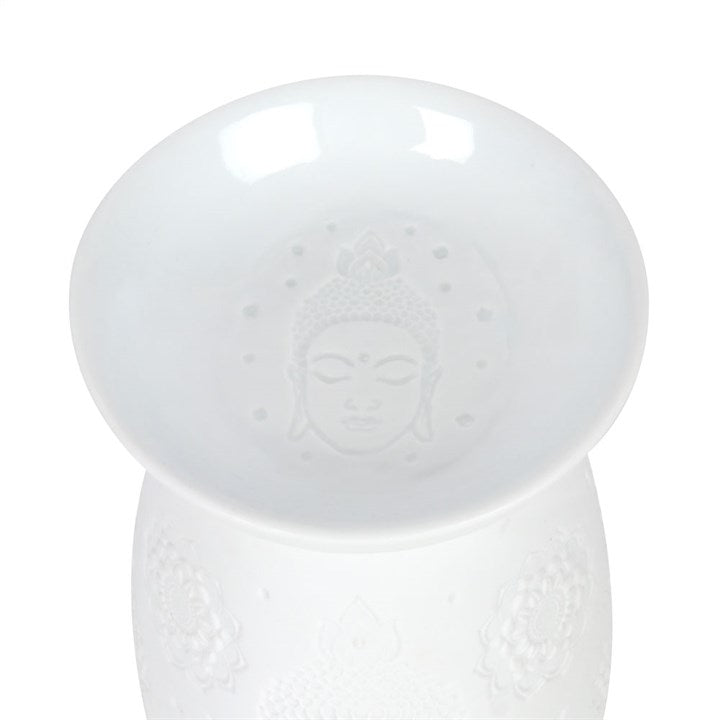 White Buddha Oil Burner – Luxury Matte Ceramic Wax & Fragrance Diffuser for Mindfulness & Spiritual Awakening