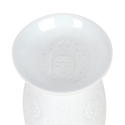 White Buddha Oil Burner – Luxury Matte Ceramic Wax & Fragrance Diffuser for Mindfulness & Spiritual Awakening
