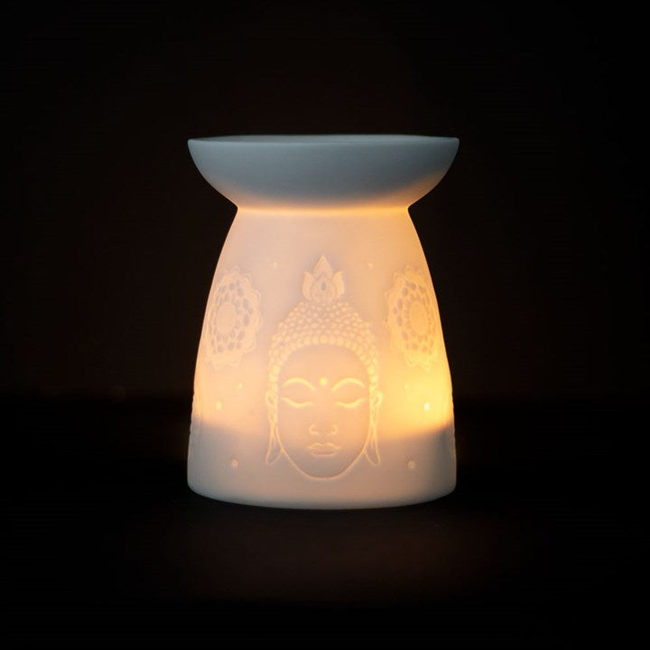 White Buddha Oil Burner – Luxury Matte Ceramic Wax & Fragrance Diffuser for Mindfulness & Spiritual Awakening