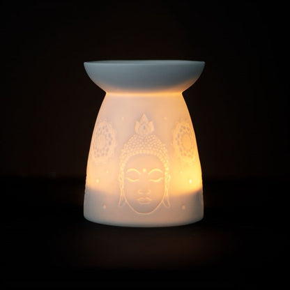 White Buddha Oil Burner – Luxury Matte Ceramic Wax & Fragrance Diffuser for Mindfulness & Spiritual Awakening