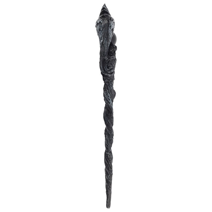 Dark Raven Ritual Wand – Gothic Spellcasting Wand with Red-Eyed Raven & Black Sphere