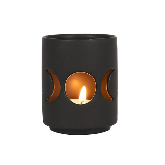 Black Ceramic Triple Moon Tealight Holder – For Lunar Rituals & Feminine Power