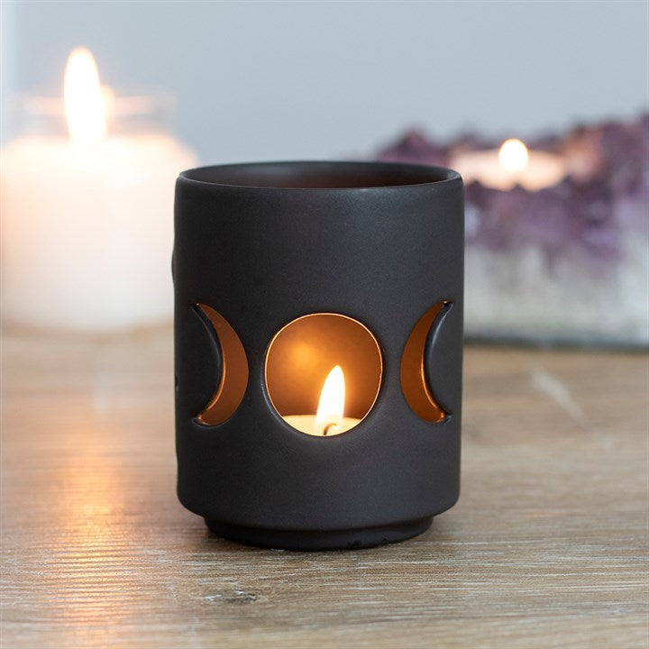 Black Ceramic Triple Moon Tealight Holder – For Lunar Rituals & Feminine Power