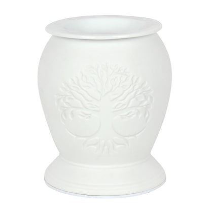 White Ceramic Tree of Life Oil Burner & Wax Warmer – Illuminated Symbol of Growth, Balance & Spiritual Harmony