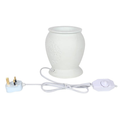 White Ceramic Tree of Life Oil Burner & Wax Warmer – Illuminated Symbol of Growth, Balance & Spiritual Harmony