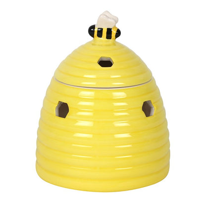 Yellow Beehive Oil Burner – Ceramic Aroma Burner with Honeycomb Cutouts & Bee Detail
