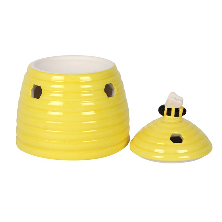 Yellow Beehive Oil Burner – Ceramic Aroma Burner with Honeycomb Cutouts & Bee Detail