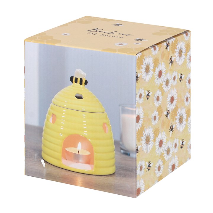 Yellow Beehive Oil Burner – Ceramic Aroma Burner with Honeycomb Cutouts & Bee Detail
