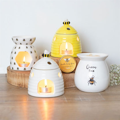 Yellow Beehive Oil Burner – Ceramic Aroma Burner with Honeycomb Cutouts & Bee Detail