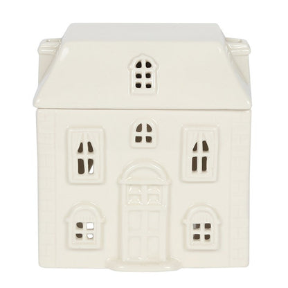 White Ceramic House Oil Burner – Cosy Home Fragrance Lamp for Essential Oils & Wax Melts