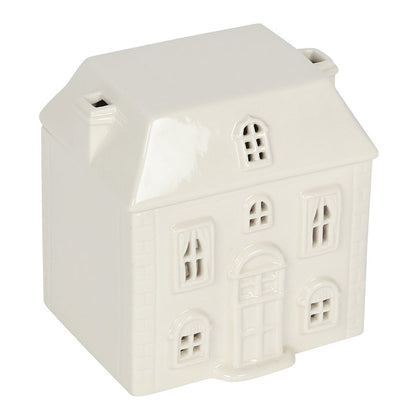White Ceramic House Oil Burner – Cosy Home Fragrance Lamp for Essential Oils & Wax Melts