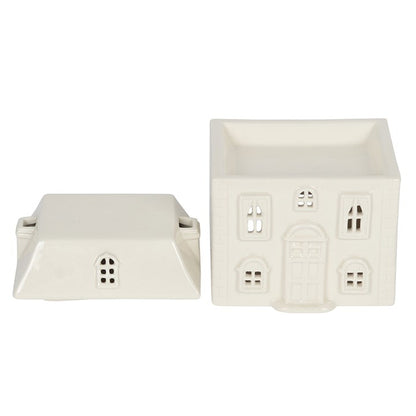 White Ceramic House Oil Burner – Cosy Home Fragrance Lamp for Essential Oils & Wax Melts