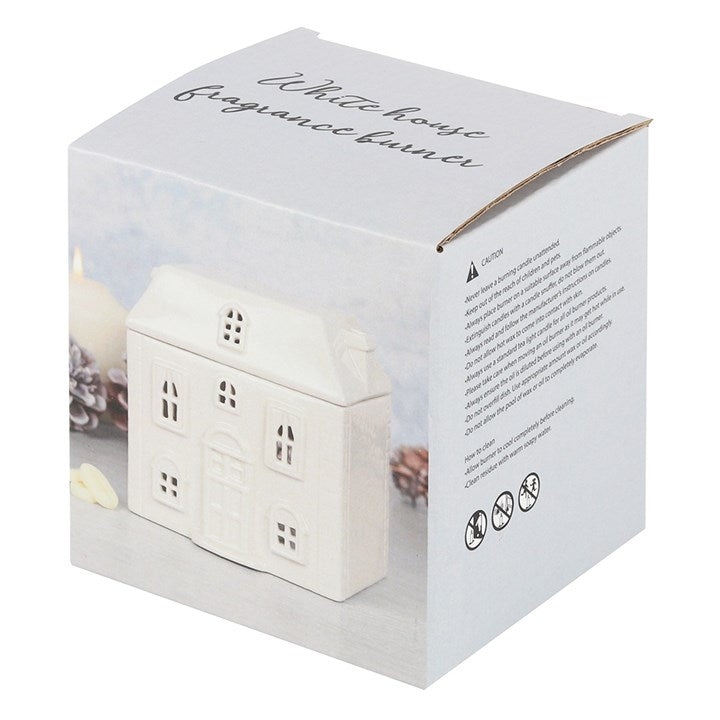 White Ceramic House Oil Burner – Cosy Home Fragrance Lamp for Essential Oils & Wax Melts