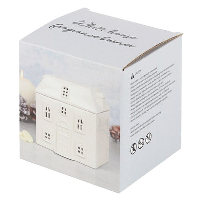 White Ceramic House Oil Burner – Cosy Home Fragrance Lamp for Essential Oils & Wax Melts