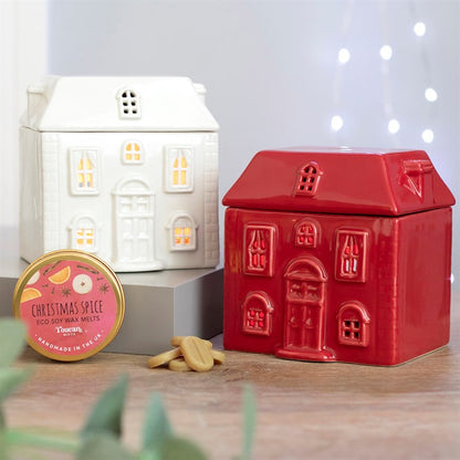 White Ceramic House Oil Burner – Cosy Home Fragrance Lamp for Essential Oils & Wax Melts