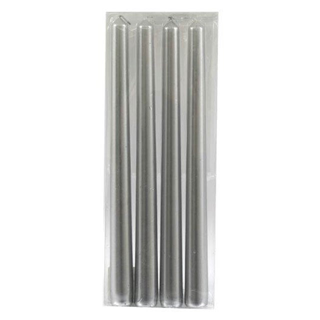 Set of 4 Silver Taper Candles – Elegant Metallic Candlesticks for Christmas & Celebrations