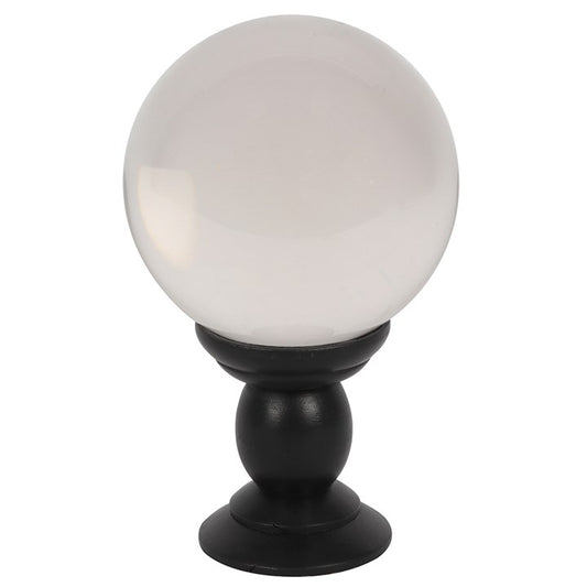 Large Clear Crystal Ball with Black Wooden Stand – Divination & Décor