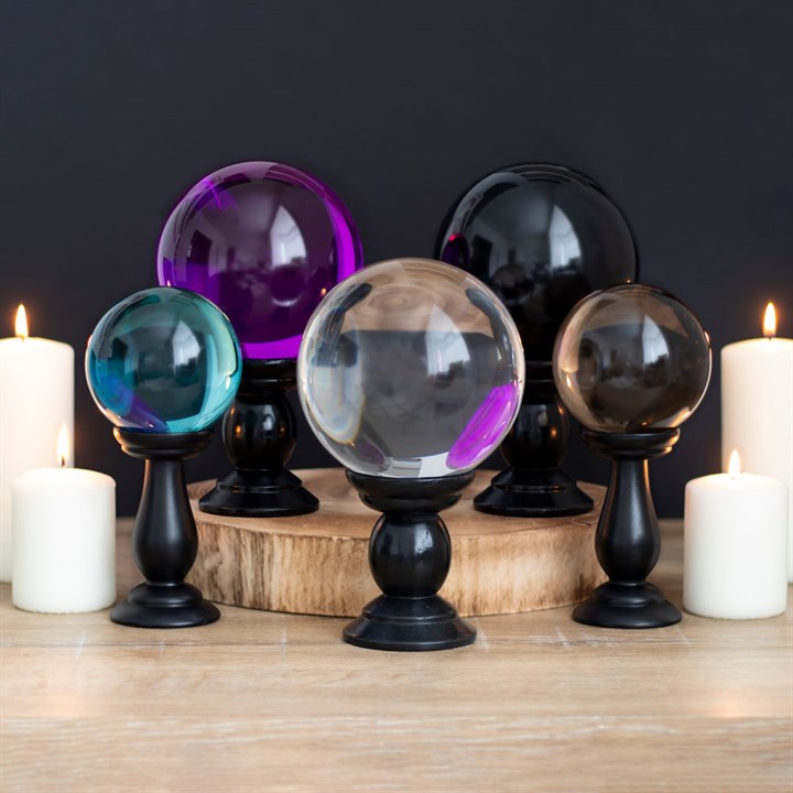 Large Clear Crystal Ball with Black Wooden Stand – Divination & Décor