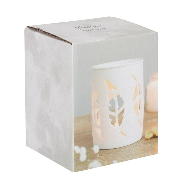 White Feather Oil Burner – Ceramic Wax & Fragrance Diffuser for Peace and Protection