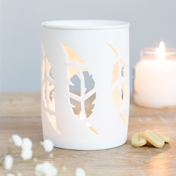 White Feather Oil Burner – Ceramic Wax & Fragrance Diffuser for Peace and Protection