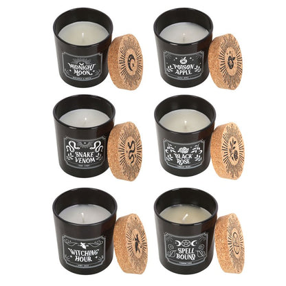 Set of 6 Midnight Ritual Candles – Gothic Scented Candle Collection with Cork Lids