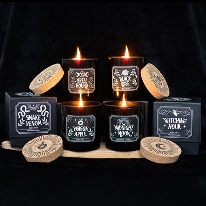 Set of 6 Midnight Ritual Candles – Gothic Scented Candle Collection with Cork Lids